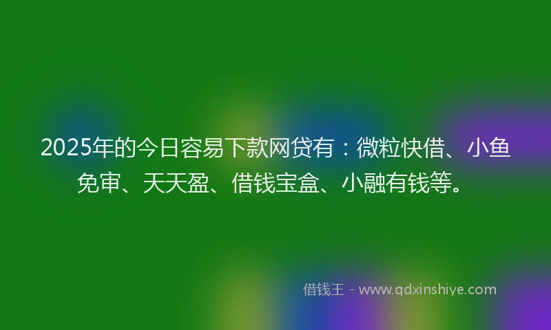 2025年的今日容易下款网贷有：微粒快借、小鱼免审、天天盈、借钱宝盒、小融有钱等。
