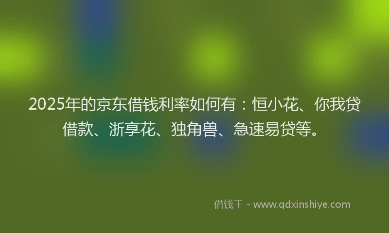 2025年的京东借钱利率如何有：恒小花、你我贷借款、浙享花、独角兽、急速易贷等。