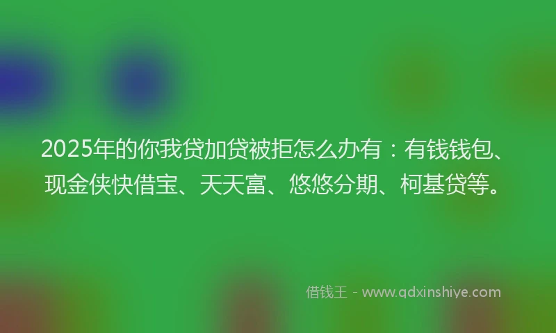 2025年的你我贷加贷被拒怎么办有：有钱钱包、现金侠快借宝、天天富、悠悠分期、柯基贷等。