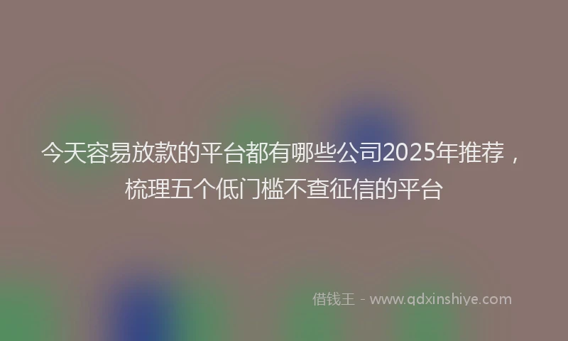 今天容易放款的平台都有哪些公司2025年推荐，梳理五个低门槛不查征信的平台