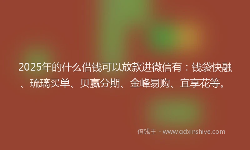 2025年的什么借钱可以放款进微信有：钱袋快融、琉璃买单、贝赢分期、金峰易购、宜享花等。
