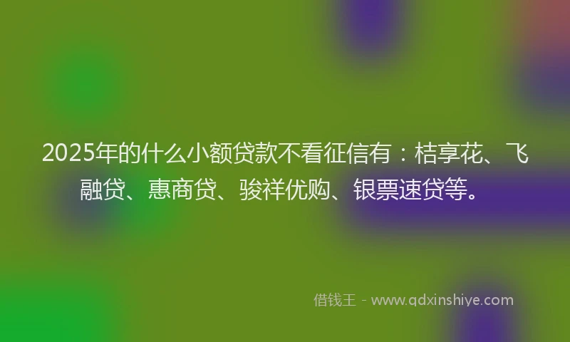 2025年的什么小额贷款不看征信有：桔享花、飞融贷、惠商贷、骏祥优购、银票速贷等。