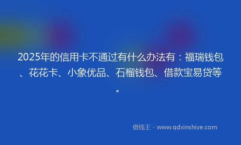2025年的信用卡不通过有什么办法有：福瑞钱包、花花卡、小象优品、石榴钱包、借款宝易贷等。