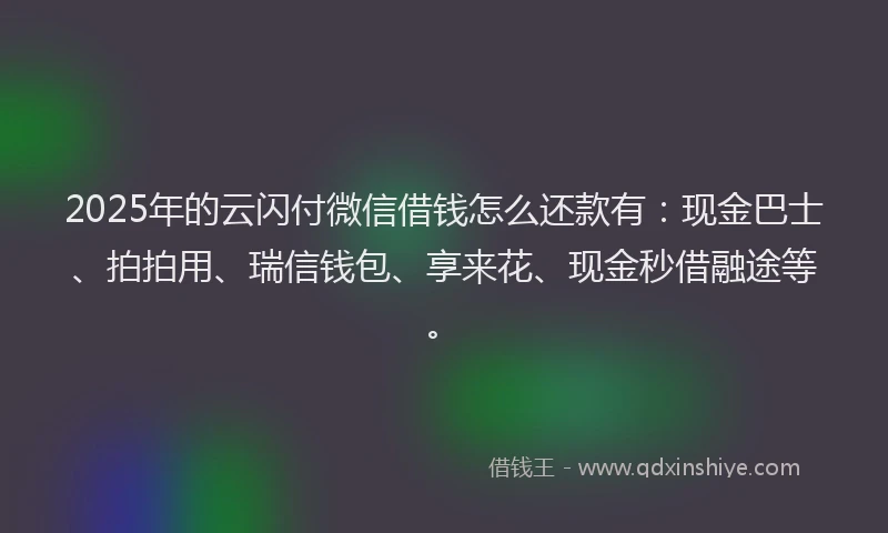 2025年的云闪付微信借钱怎么还款有：现金巴士、拍拍用、瑞信钱包、享来花、现金秒借融途等。