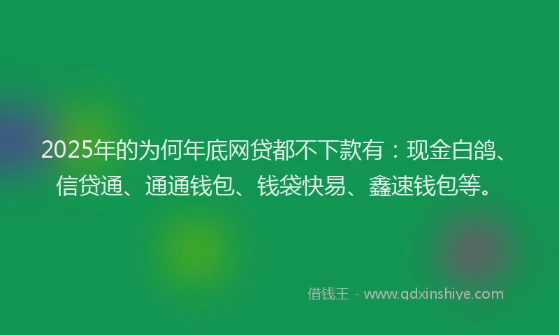 2025年的为何年底网贷都不下款有：现金白鸽、信贷通、通通钱包、钱袋快易、鑫速钱包等。