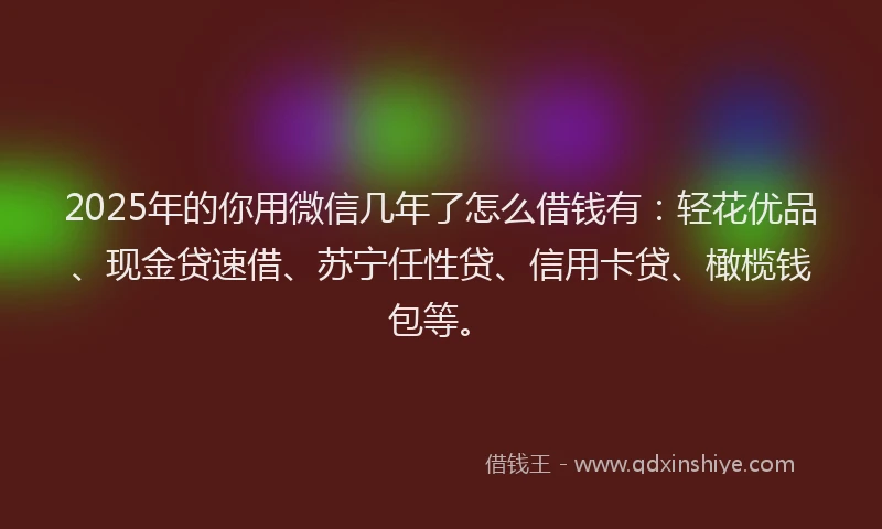 2025年的你用微信几年了怎么借钱有：轻花优品、现金贷速借、苏宁任性贷、信用卡贷、橄榄钱包等。