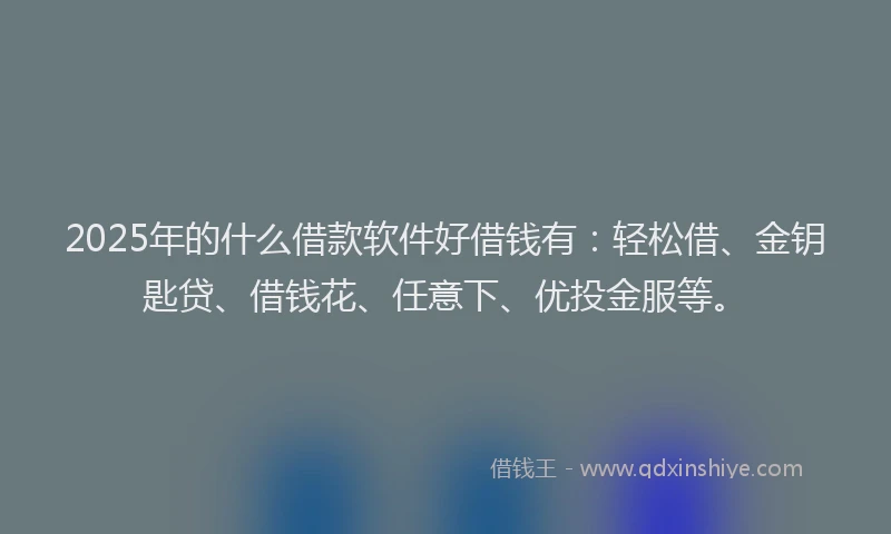 2025年的什么借款软件好借钱有：轻松借、金钥匙贷、借钱花、任意下、优投金服等。