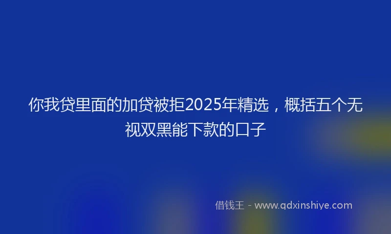 你我贷里面的加贷被拒2025年精选，概括五个无视双黑能下款的口子