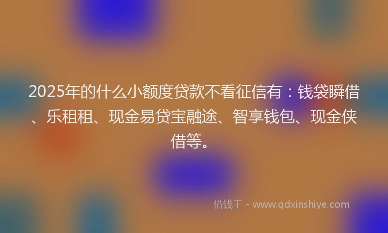 2025年的什么小额度贷款不看征信有：钱袋瞬借、乐租租、现金易贷宝融途、智享钱包、现金侠借等。