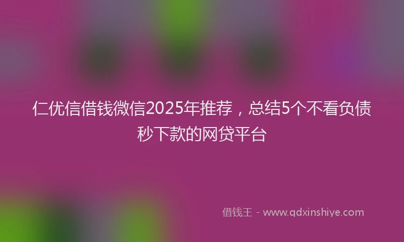 仁优信借钱微信2025年推荐，总结5个不看负债秒下款的网贷平台