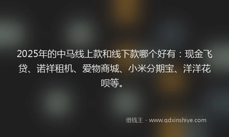 2025年的中马线上款和线下款哪个好有:现金飞贷、诺祥租机、爱物商城、小米分期宝、洋洋花呗等。