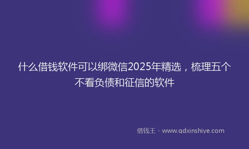 什么借钱软件可以绑微信2025年精选，梳理五个不看负债和征信的软件