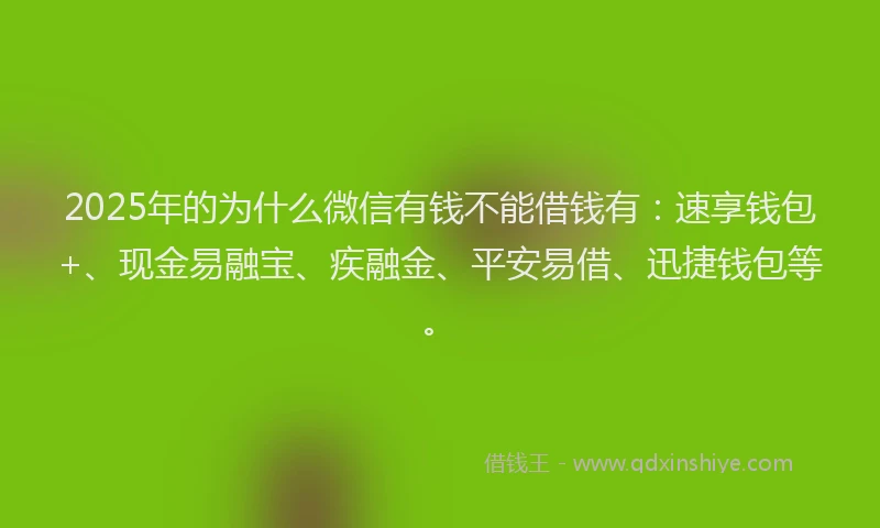 2025年的为什么微信有钱不能借钱有：速享钱包+、现金易融宝、疾融金、平安易借、迅捷钱包等。