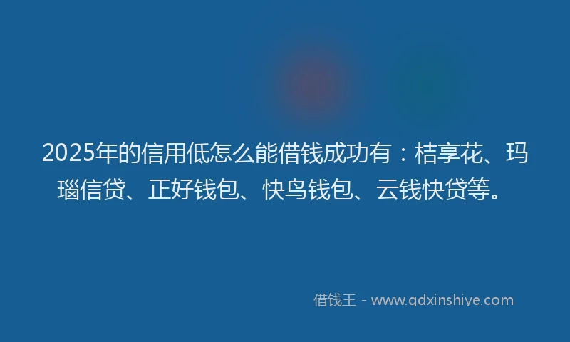 2025年的信用低怎么能借钱成功有：桔享花、玛瑙信贷、正好钱包、快鸟钱包、云钱快贷等。