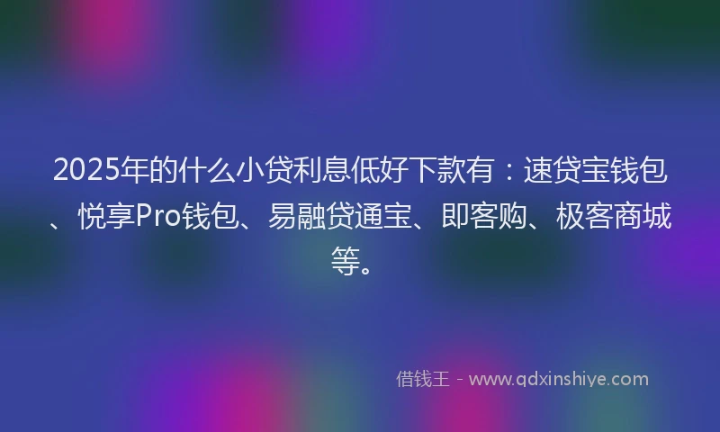 2025年的什么小贷利息低好下款有：速贷宝钱包、悦享Pro钱包、易融贷通宝、即客购、极客商城等。