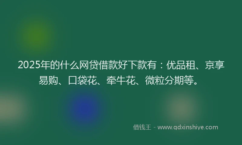 2025年的什么网贷借款好下款有：优品租、京享易购、口袋花、牵牛花、微粒分期等。