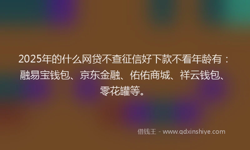 2025年的什么网贷不查征信好下款不看年龄有：融易宝钱包、京东金融、佑佑商城、祥云钱包、零花罐等。