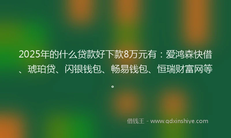 2025年的什么贷款好下款8万元有：爱鸿森快借、琥珀贷、闪银钱包、畅易钱包、恒瑞财富网等。