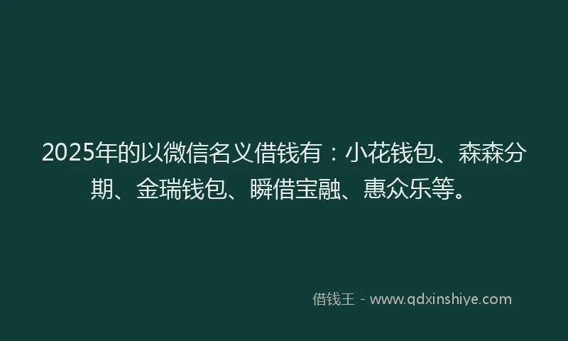 2025年的以微信名义借钱有：小花钱包、森森分期、金瑞钱包、瞬借宝融、惠众乐等。