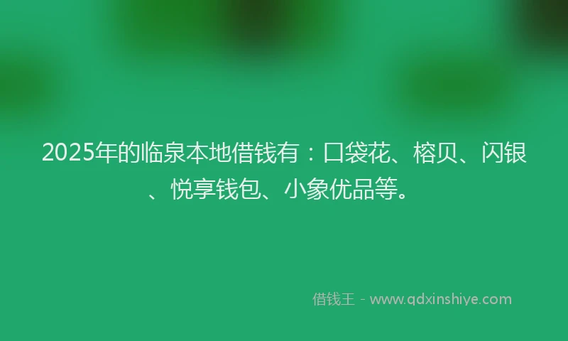 2025年的临泉本地借钱有：口袋花、榕贝、闪银、悦享钱包、小象优品等。