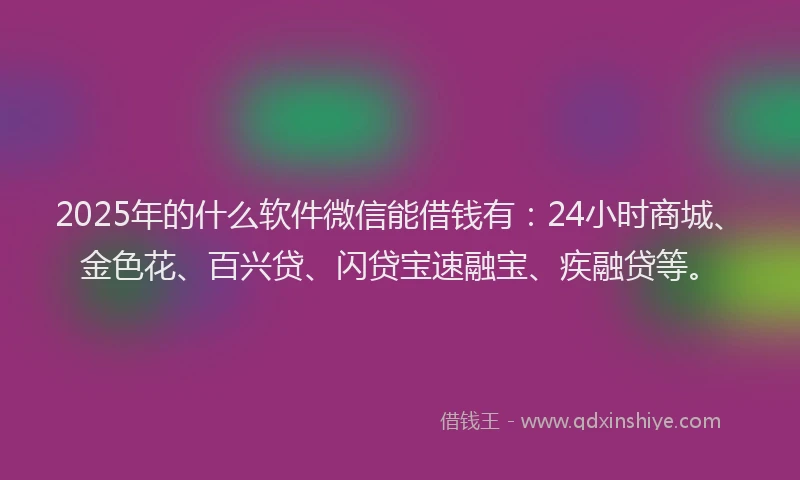 2025年的什么软件微信能借钱有：24小时商城、金色花、百兴贷、闪贷宝速融宝、疾融贷等。