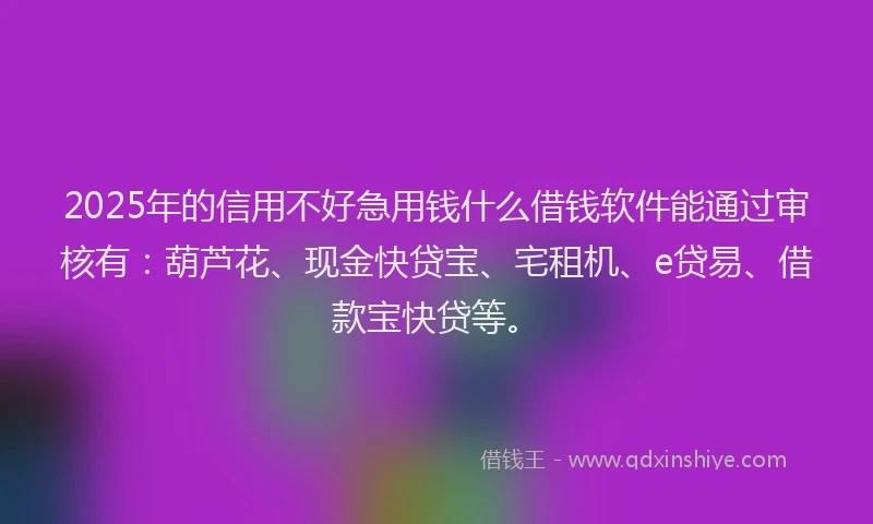 2025年的信用不好急用钱什么借钱软件能通过审核有：葫芦花、现金快贷宝、宅租机、e贷易、借款宝快贷等。