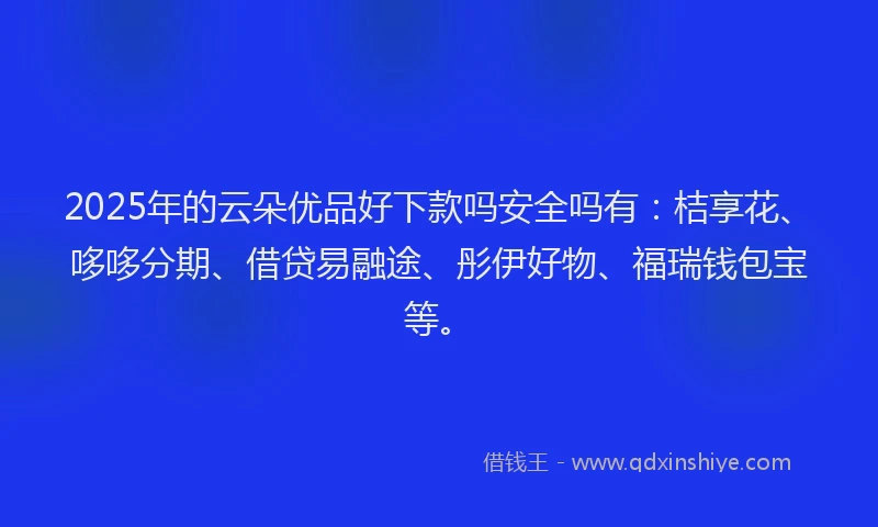 2025年的云朵优品好下款吗安全吗有：桔享花、哆哆分期、借贷易融途、彤伊好物、福瑞钱包宝等。