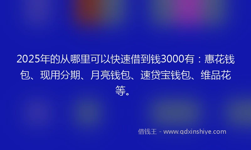 2025年的从哪里可以快速借到钱3000有：惠花钱包、现用分期、月亮钱包、速贷宝钱包、维品花等。