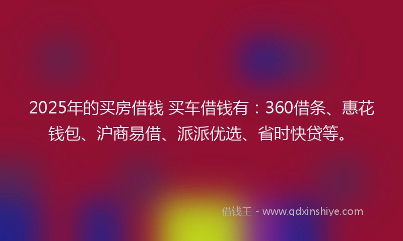 2025年的买房借钱 买车借钱有：360借条、惠花钱包、沪商易借、派派优选、省时快贷等。