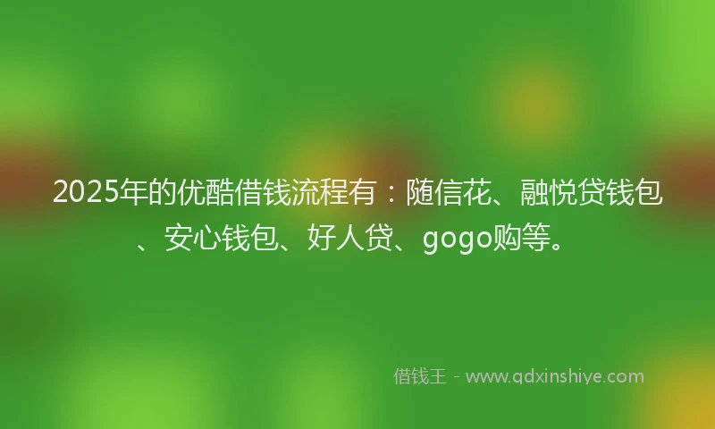 2025年的优酷借钱流程有：随信花、融悦贷钱包、安心钱包、好人贷、gogo购等。