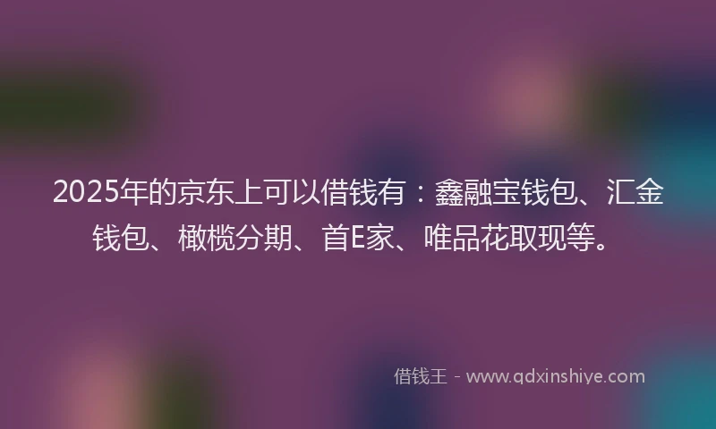 2025年的京东上可以借钱有：鑫融宝钱包、汇金钱包、橄榄分期、首E家、唯品花取现等。