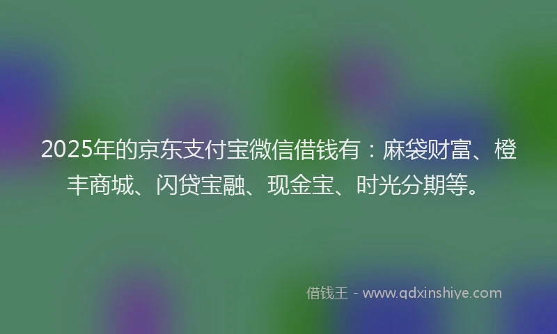 2025年的京东支付宝微信借钱有:麻袋财富、橙丰商城、闪贷宝融、现金宝、时光分期等。