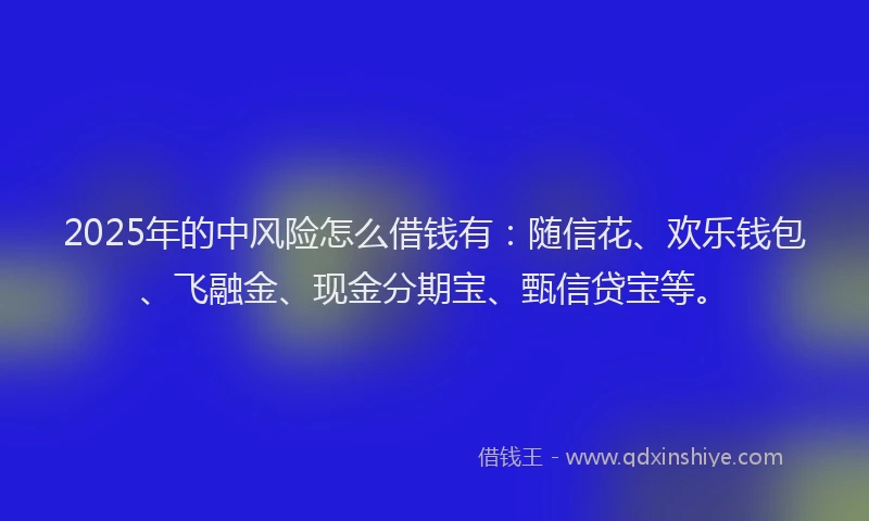 2025年的中风险怎么借钱有：随信花、欢乐钱包、飞融金、现金分期宝、甄信贷宝等。