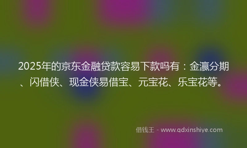 2025年的京东金融贷款容易下款吗有：金瀛分期、闪借侠、现金侠易借宝、元宝花、乐宝花等。