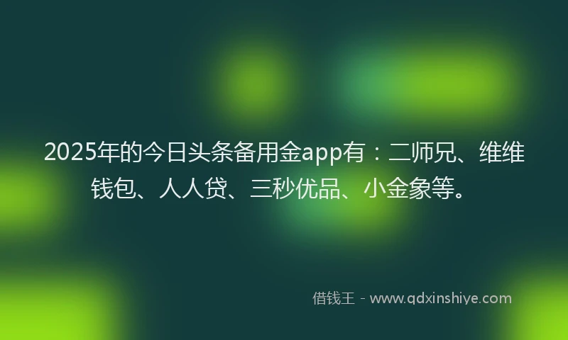 2025年的今日头条备用金app有:二师兄、维维钱包、人人贷、三秒优品、小金象等。