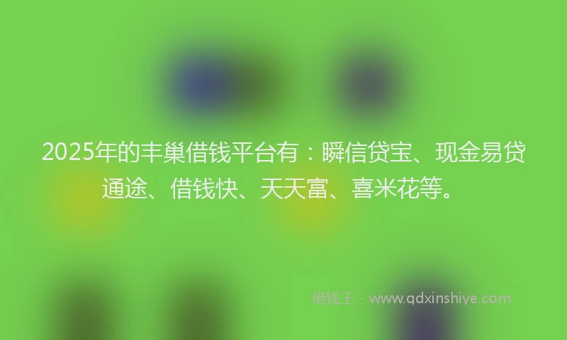 2025年的丰巢借钱平台有：瞬信贷宝、现金易贷通途、借钱快、天天富、喜米花等。