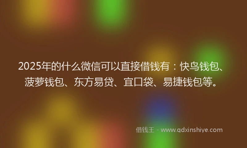 2025年的什么微信可以直接借钱有：快鸟钱包、菠萝钱包、东方易贷、宜口袋、易捷钱包等。