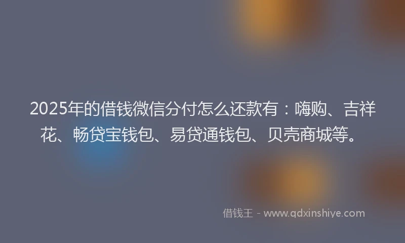2025年的借钱微信分付怎么还款有：嗨购、吉祥花、畅贷宝钱包、易贷通钱包、贝壳商城等。
