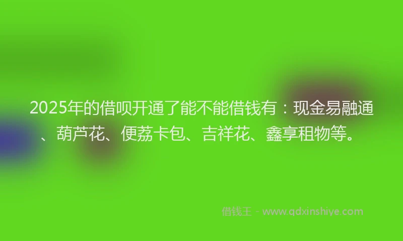 2025年的借呗开通了能不能借钱有：现金易融通、葫芦花、便荔卡包、吉祥花、鑫享租物等。