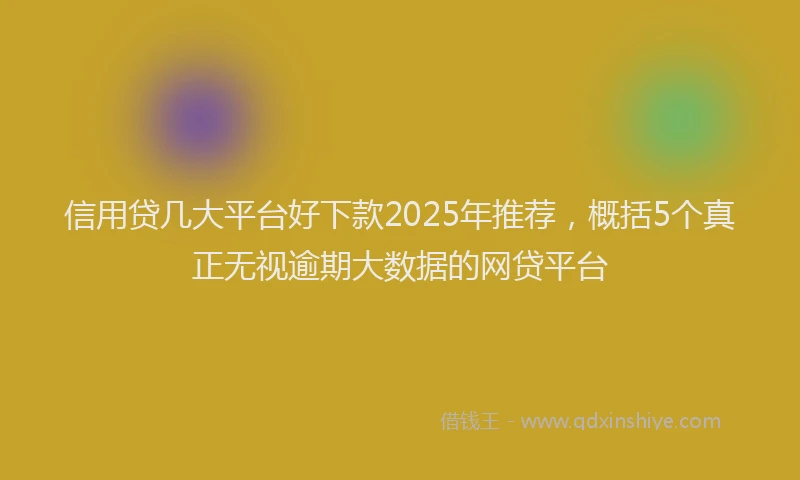 信用贷几大平台好下款2025年推荐，概括5个真正无视逾期大数据的网贷平台