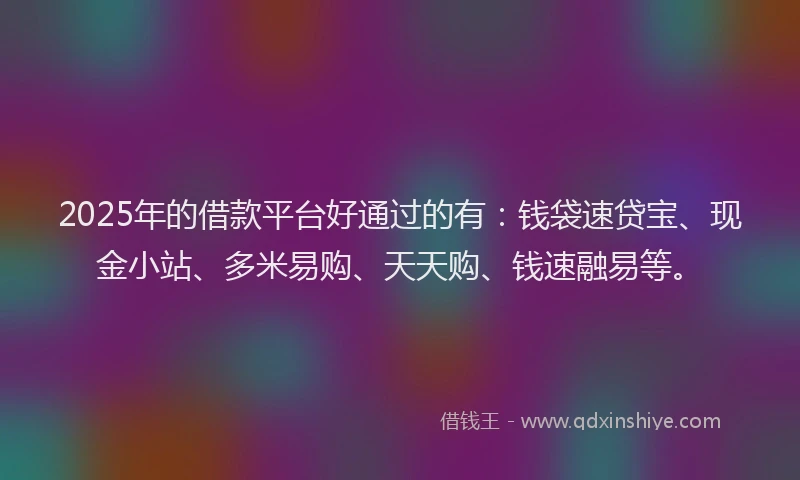2025年的借款平台好通过的有：钱袋速贷宝、现金小站、多米易购、天天购、钱速融易等。