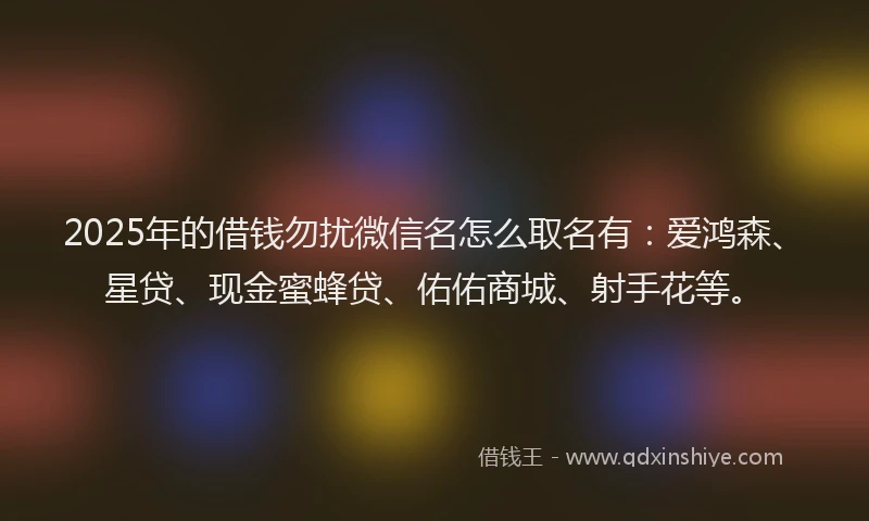 2025年的借钱勿扰微信名怎么取名有：爱鸿森、星贷、现金蜜蜂贷、佑佑商城、射手花等。