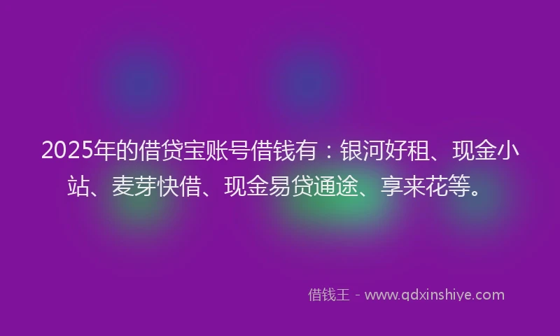 2025年的借贷宝账号借钱有：银河好租、现金小站、麦芽快借、现金易贷通途、享来花等。