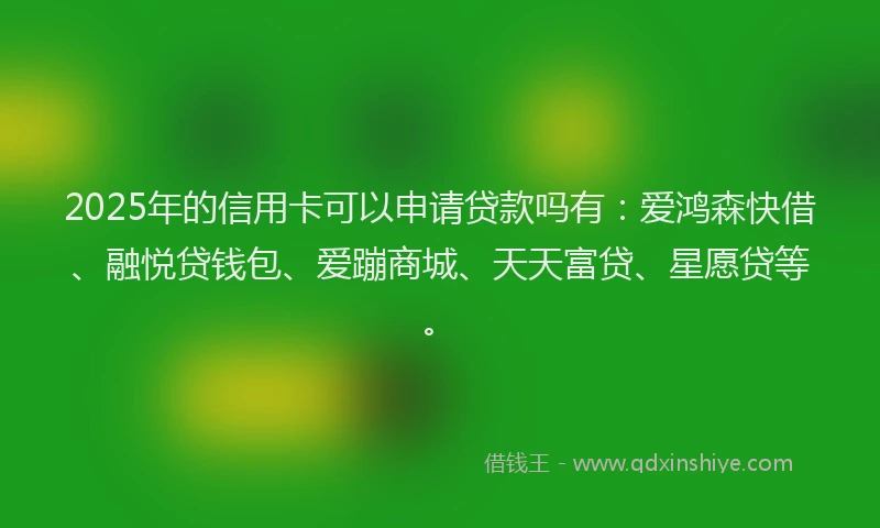 2025年的信用卡可以申请贷款吗有：爱鸿森快借、融悦贷钱包、爱蹦商城、天天富贷、星愿贷等。