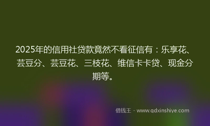 2025年的信用社贷款竟然不看征信有：乐享花、芸豆分、芸豆花、三枝花、维信卡卡贷、现金分期等。