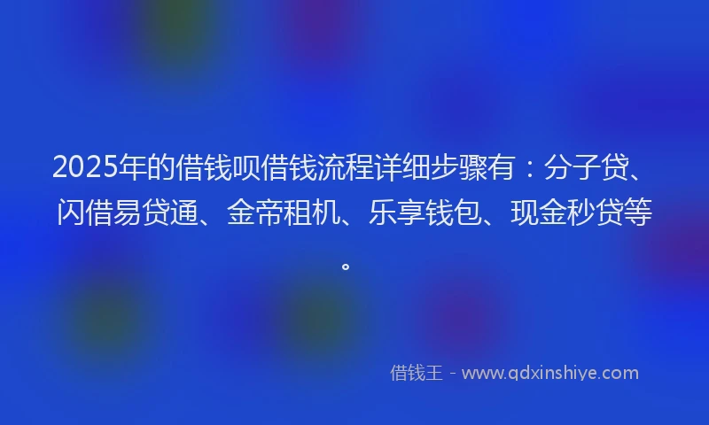 2025年的借钱呗借钱流程详细步骤有：分子贷、闪借易贷通、金帝租机、乐享钱包、现金秒贷等。