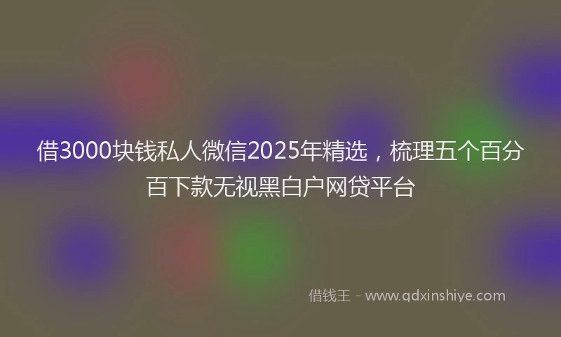 借3000块钱私人微信2025年精选，梳理五个百分百下款无视黑白户网贷平台