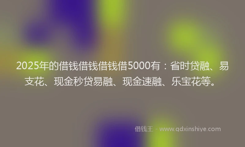 2025年的借钱借钱借钱借5000有：省时贷融、易支花、现金秒贷易融、现金速融、乐宝花等。
