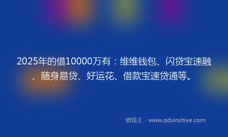 2025年的借10000万有：维维钱包、闪贷宝速融、随身易贷、好运花、借款宝速贷通等。