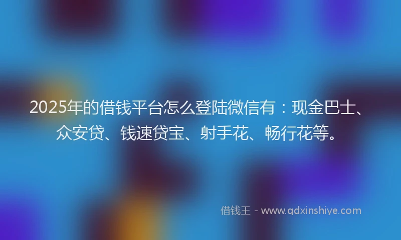 2025年的借钱平台怎么登陆微信有：现金巴士、众安贷、钱速贷宝、射手花、畅行花等。